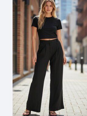 NWT Abercrombie & Fitch  Linen High-Rise Straight Leg Pant Black Linen 18 / 34